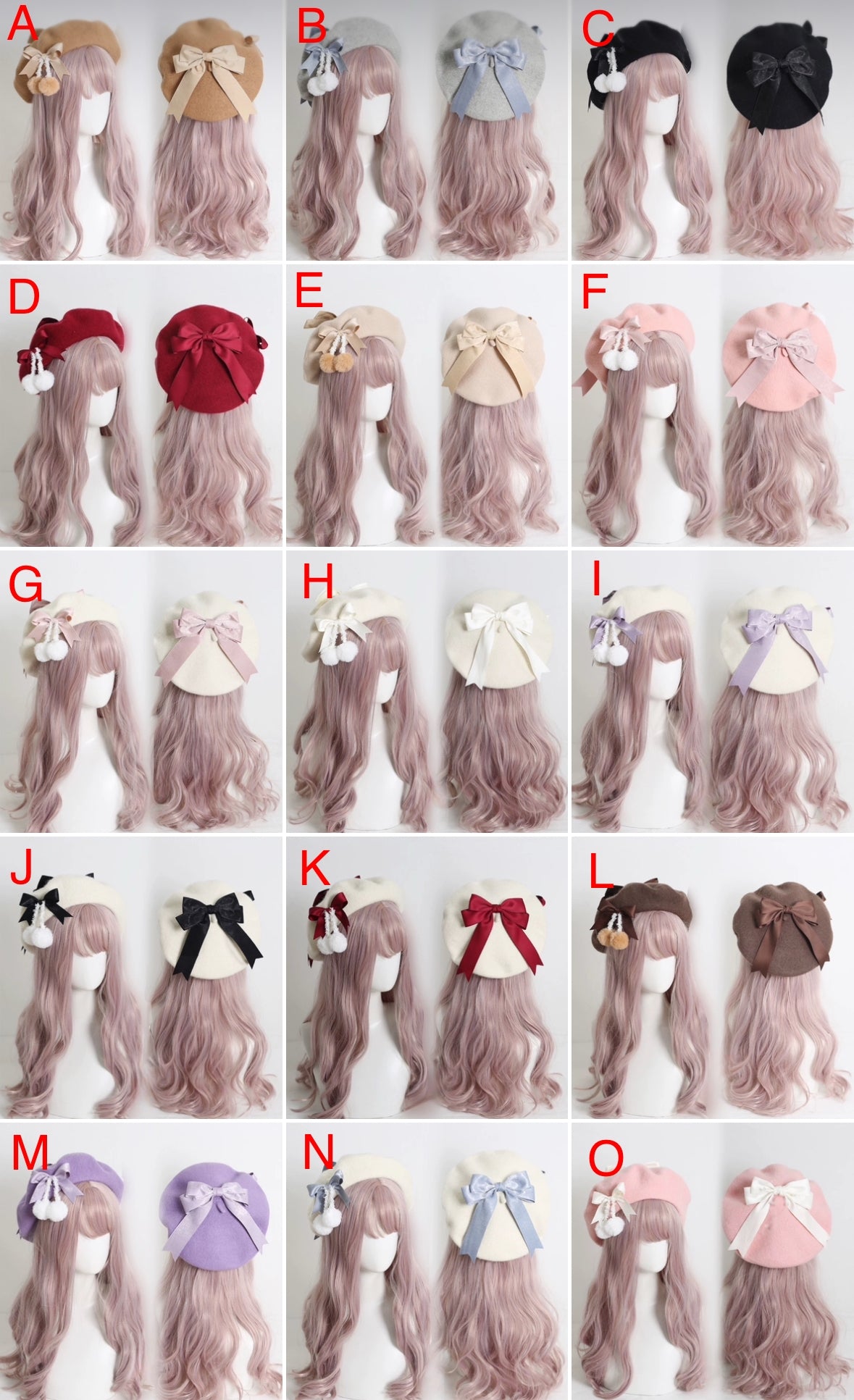 Sweet Lolita Wool Beret Hat with Bow & Pom-Poms Handmade Winter Artist Cap for Girls